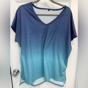 Blue Gradient Short Sleeve Women's Top